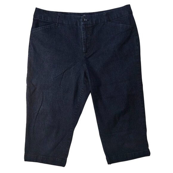 St. John's Bay Blue Capri Cropped Dark Wash Cotton Stretch Trouser Pants Plus 16 - Picture 1 of 7